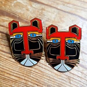 Vintage Laurel Burch Gold, Black & Red "Miikio" Tiger Post Enamel Earrings